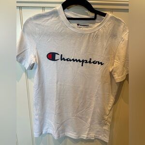 CHAMPION Boys Size Large Youth White Blue & Red Short Sleeve Tee Shirt